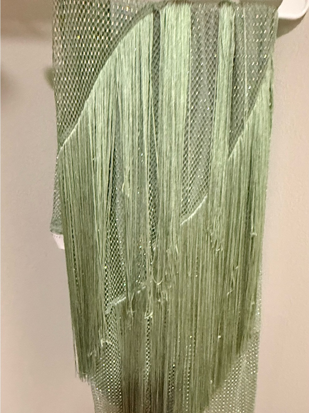 ASOS Fishnet Hotfix Embelished Green Fringe Cowl-Neck Maxi Dress - Picture 12 of 15